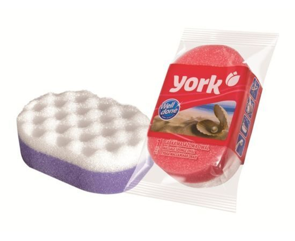 Мочалка губка для тела c массажным слоем (овал) 14,5х9,5х5см, 011010 YORK