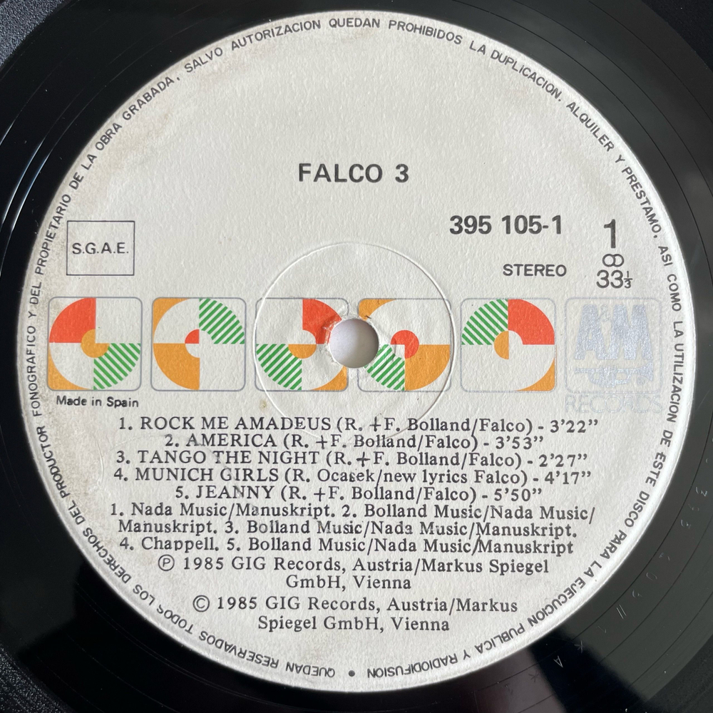 Винтажная виниловая пластинка LP Falco 3 (Испания 1985)