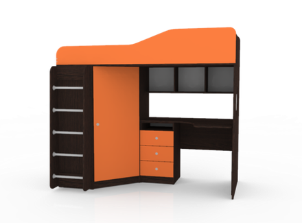 Кровать-чердак КарИВи Кадет 1 с металлической лестницей Венге Оранжевый