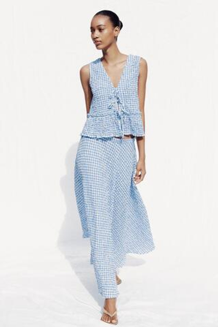 ZARA ТОП В КЛЕТКУ ВИШИ, ГОЛУБОЙ