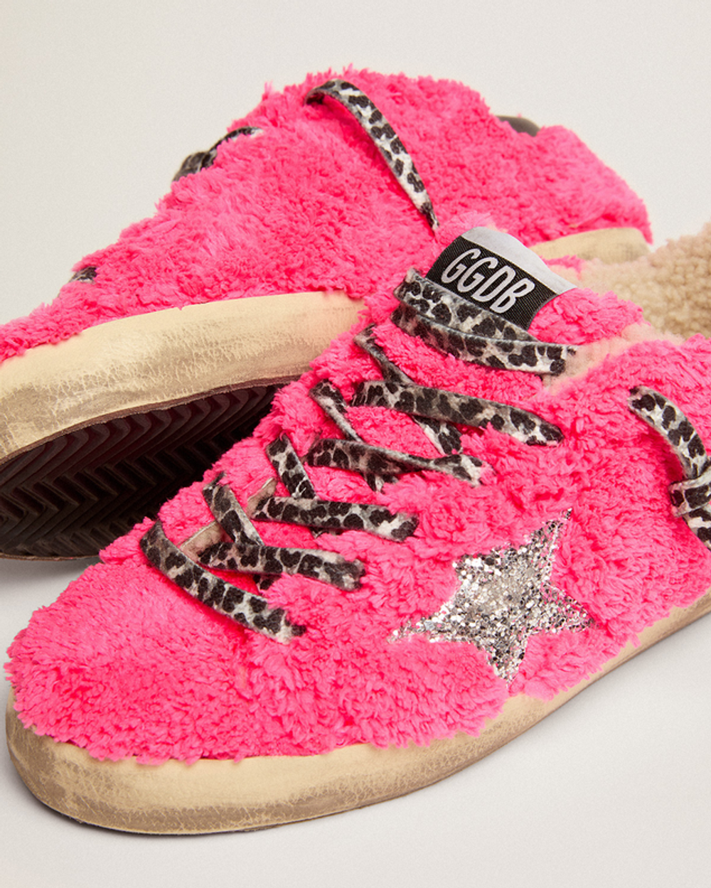 Кеды Golden Goose 'Superstar' fuchsia terry with silver glitter star and shearling lining
