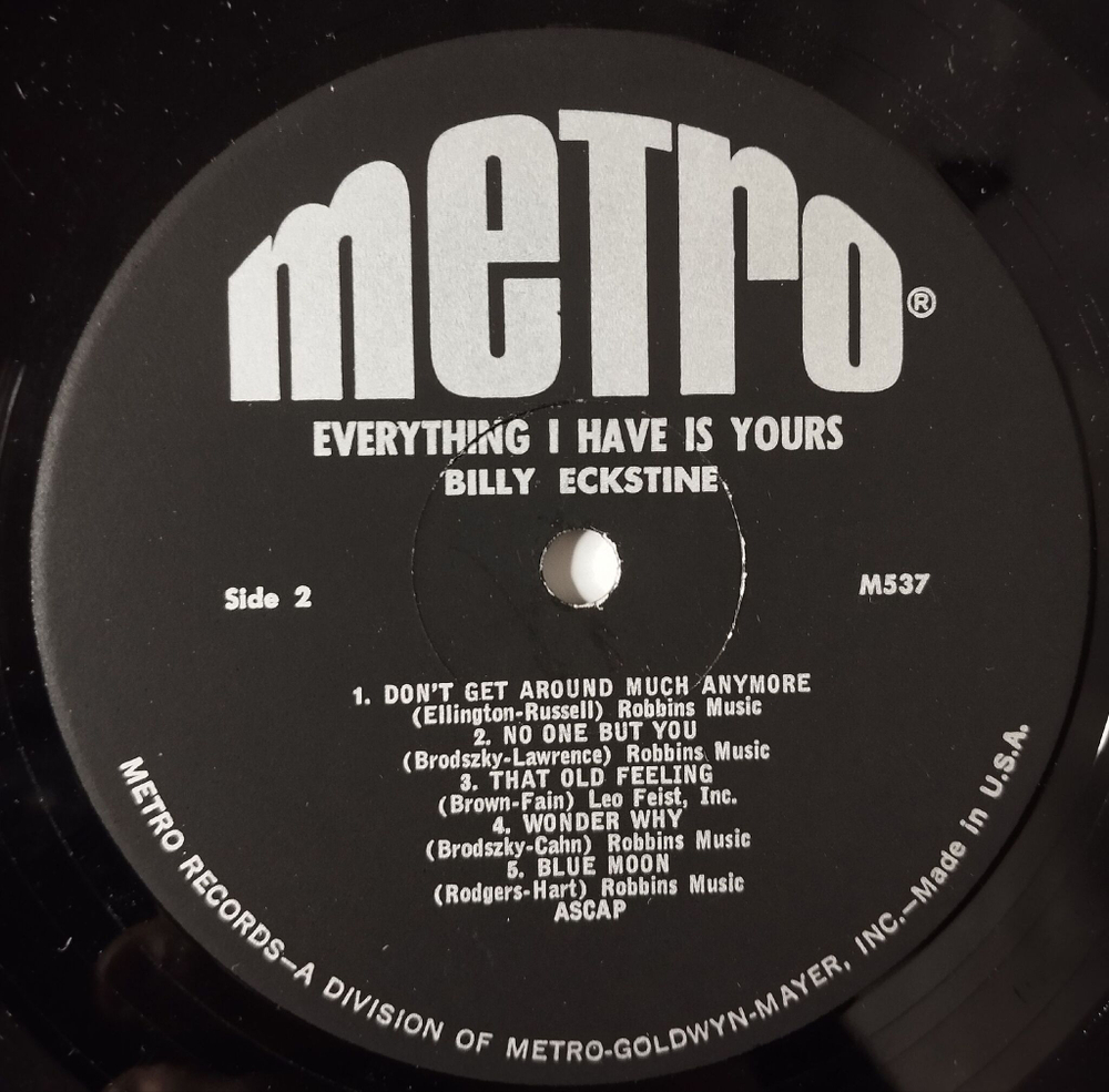 Винтажная виниловая пластинка LP Billy Eckstine Everything I Have Is Yours (USA 1965)