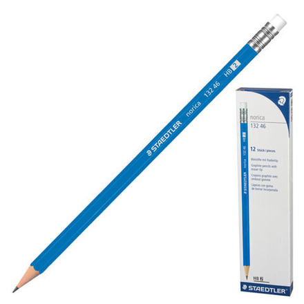 Карандаш чернографитный STAEDTLER (Германия), 1 шт., "Norica", HB, с ластиком, корпус синий, заточенный, 132 46-HB 10TH