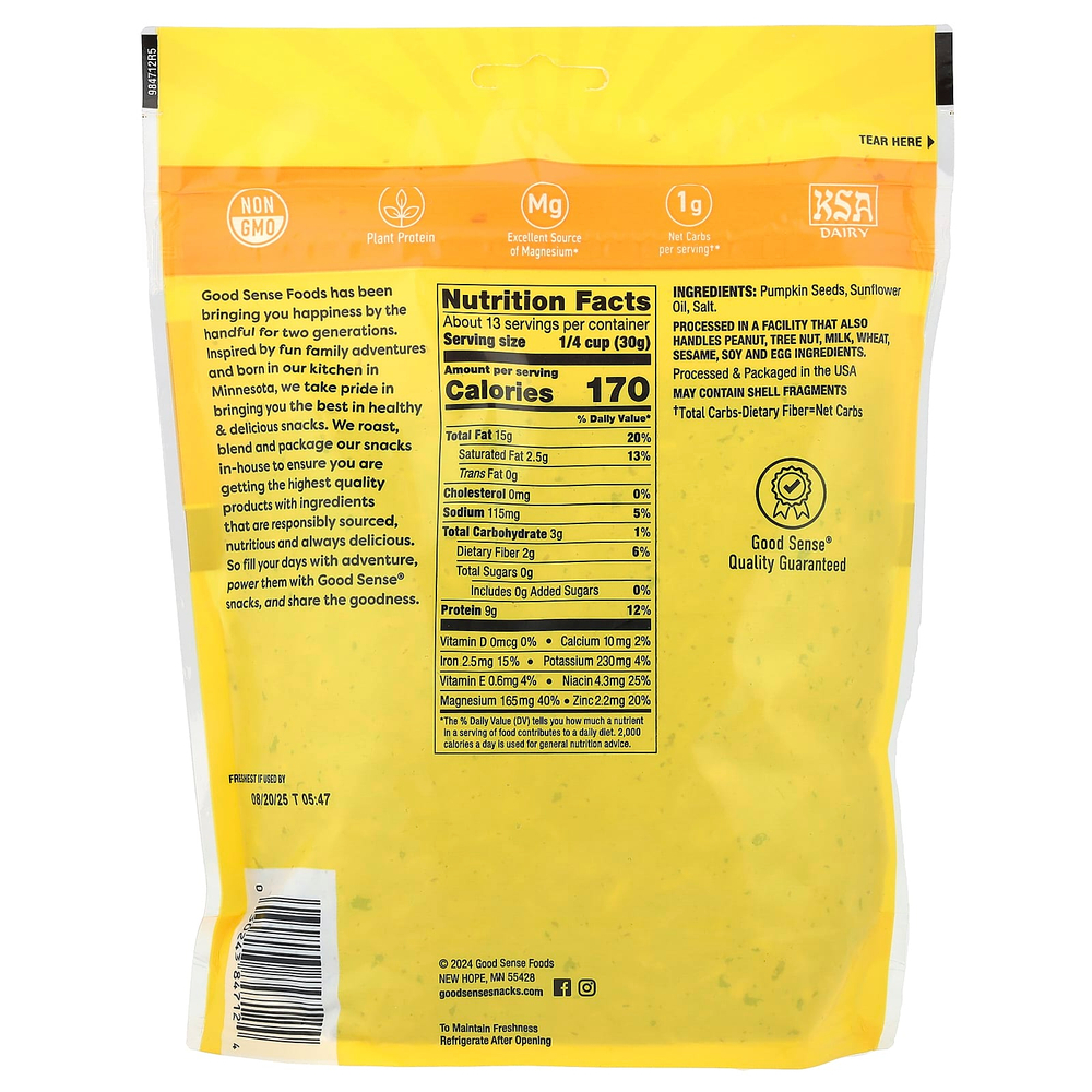 Good Sense, Тыквенные семечки Pepitas, соленые, обжаренные, 397 г (14 унций)