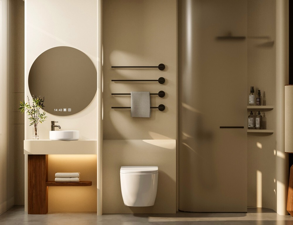 Комплект подвесной унитаз ABBER Bequem AC1100T белый с инсталляцией AC0105 и кнопкой AC0120MMG золото матовое