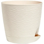 Кашпо для цветов пластиковое 1,5л d-14 см «Блюз» с поддоном Кремовый