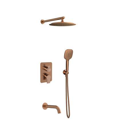 Встраиваемый смеситель для душа с изливом, тропическим и ручным душем BLAUTHERM 941513RP300CUC медь