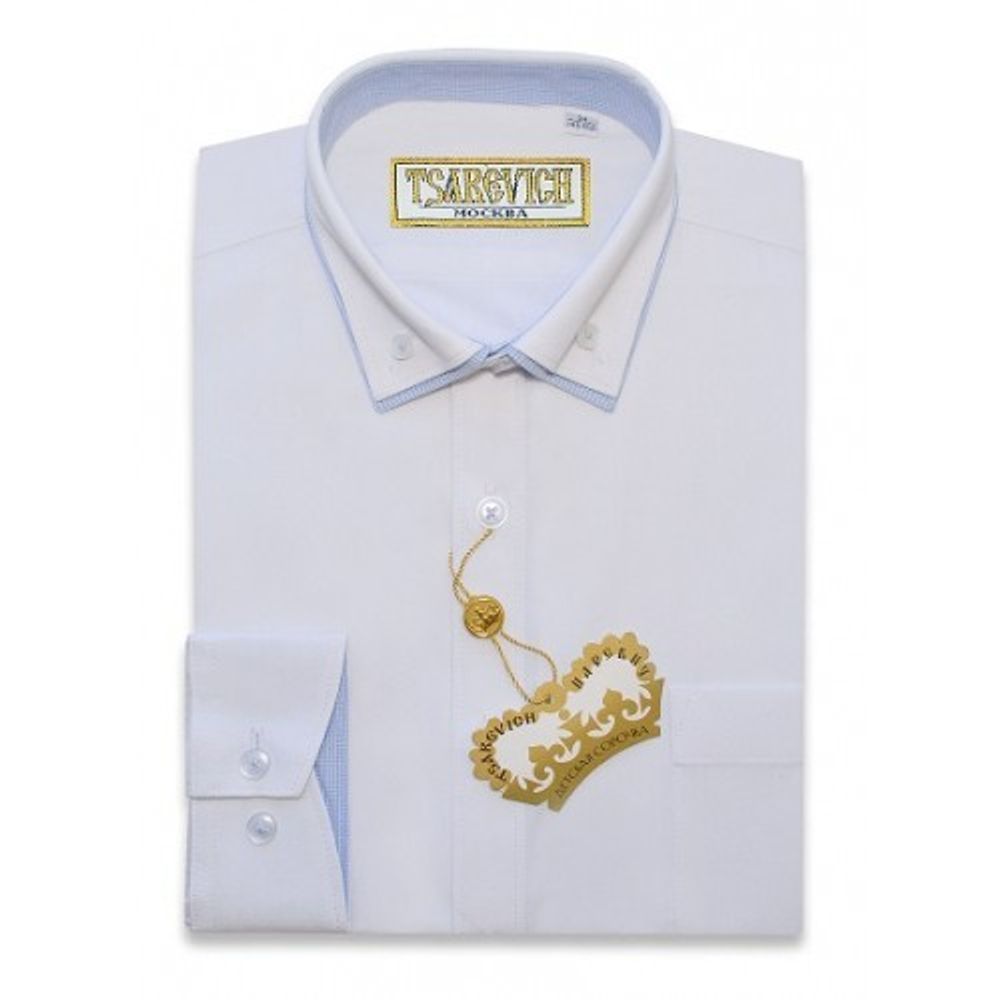 Рубашка х/б белого цвета с двойным воротничком TSAREVICH