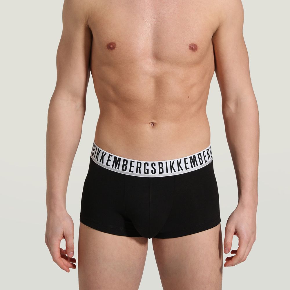 Мужские трусы хипсы набор 3 в 1 черные с белой резинкой Bikkembergs BKK1UTR01TR1111