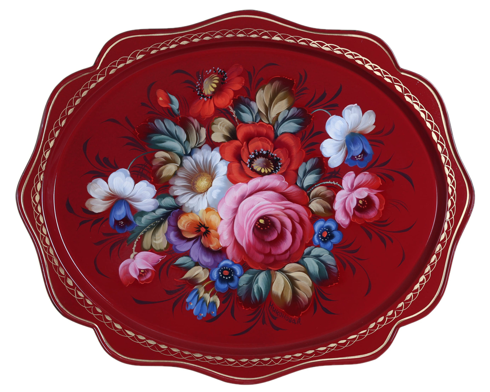 Жостовский поднос декоративный, размер 38х30 см (A15), металлический