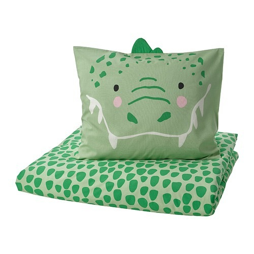 НАТТХЭГЕР NATTHАGER Пододеяльник и наволочка 150x200/50x60 см, зеленый/крокодил