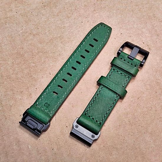 Ремешок натуральная кожа 20 мм для Garmin Fenix 7S, Fenix 6S, Fenix 5S, Instinct 2S, Epix Pro Gen 2 (42 mm) быстросъемный QuickFit (Зеленый)