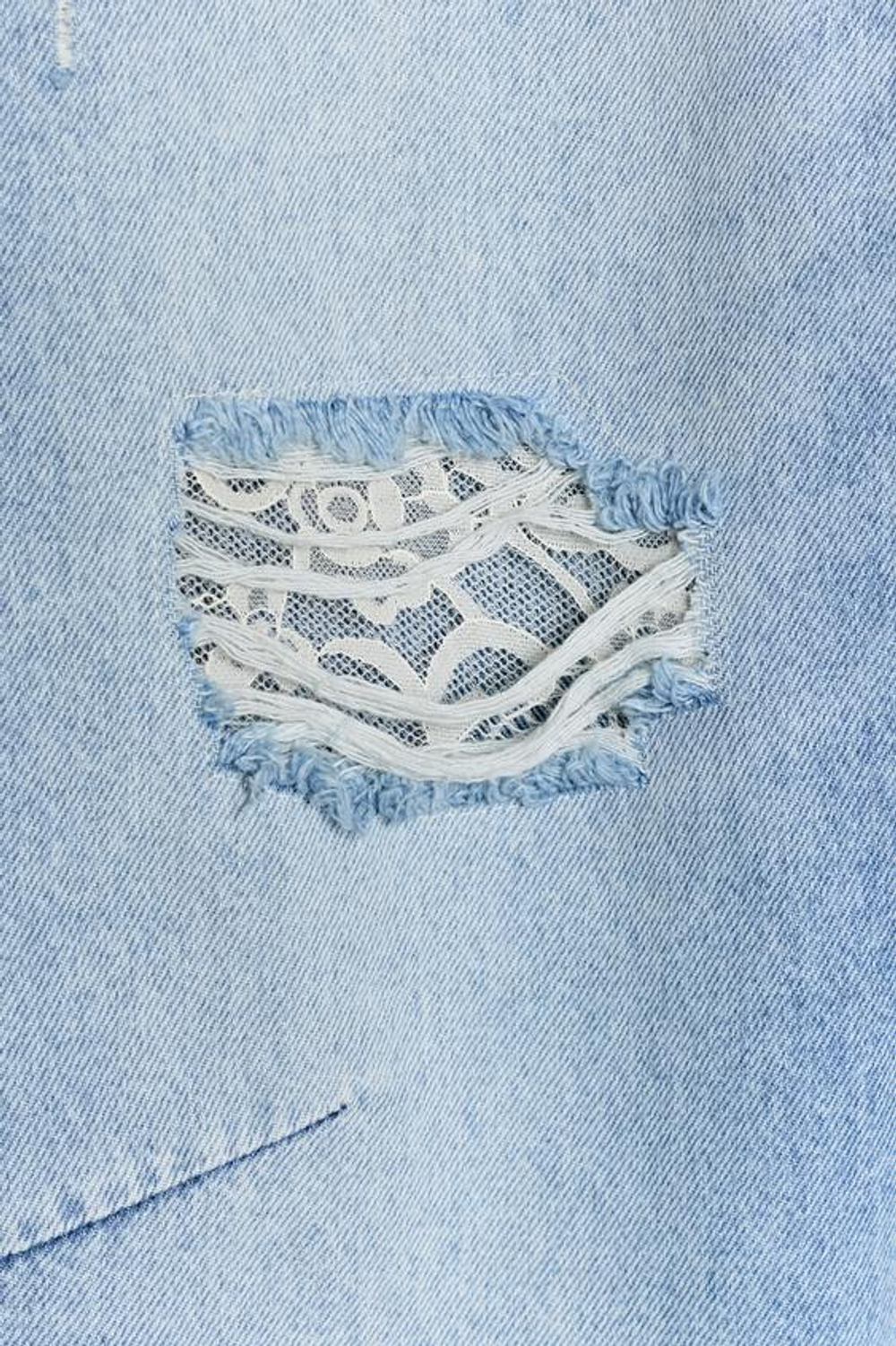 ZARA ДЖИНСЫ Z1975 BAGGY С РАЗРЕЗАМИ И КРУЖЕВОМ, ВЫЦВЕТШИЙ СИНИЙ