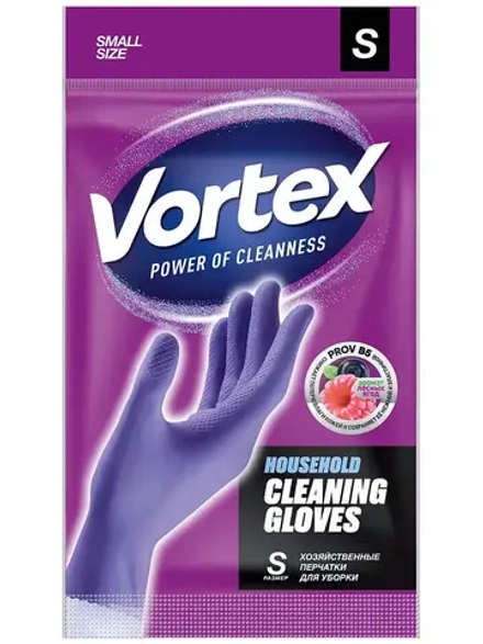 VORTEX Перчатки латексные универсальные с провитамином и ароматом лесных ягод для уборки, фиолетовые, 1 пара