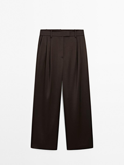 Massimo Dutti Струящиеся атласные брюки с широкими штанинами, коричневый