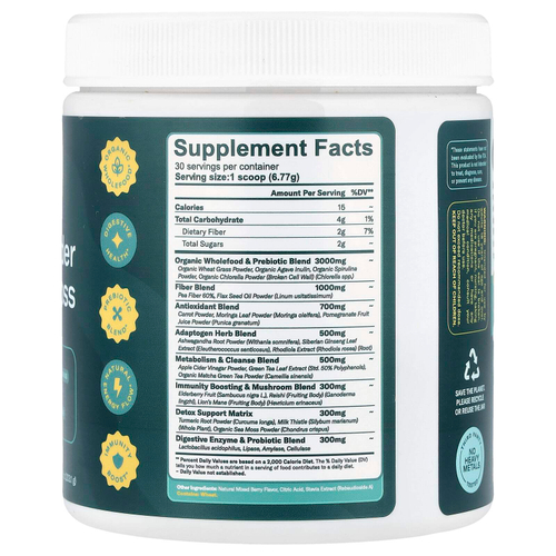 True Sea Moss, натуральный суперфуд, порошок из зелени и органического морского мха, 203,1 г (7,16 унции)