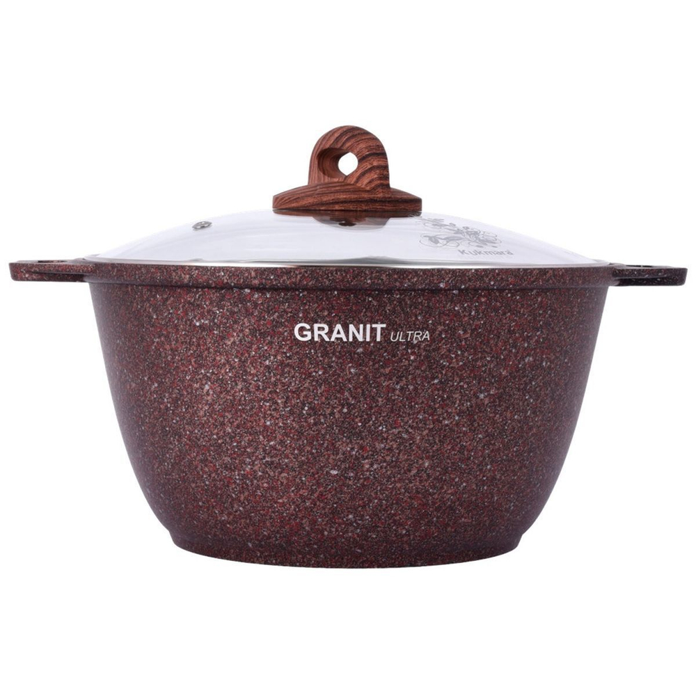 Кастрюля алюминий, антиприг, 3 л, с крыш, крышка стекло, кругл, Kukmara, Granit Ultra, кга32а, красн
