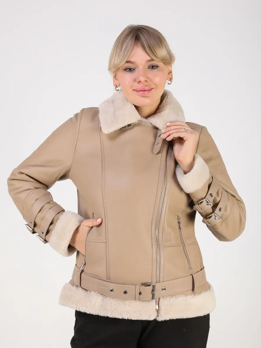 Дубленка зимняя натуральная короткая авиатор