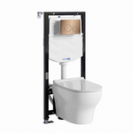 Унитаз подвесной WasserKRAFT Berkel 10TLT.010.ME.RG02.H001 безободковый, с инсталляцией Aller 10, с крышкой микролифт, белый/кнопка розовое золото