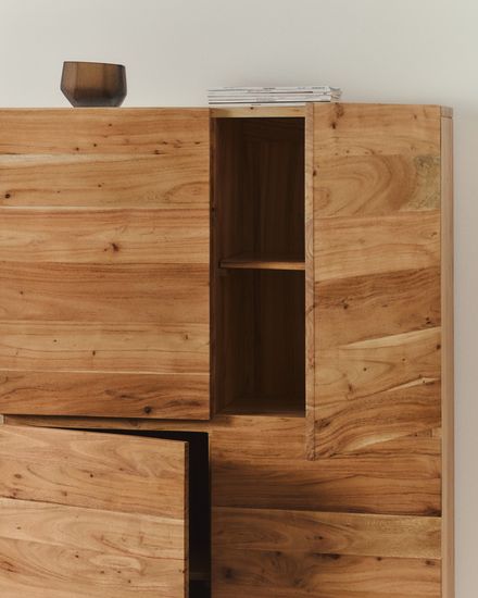 Буфет Uxue из массива акации с беленой отделкой и черной сталью 100 x 155