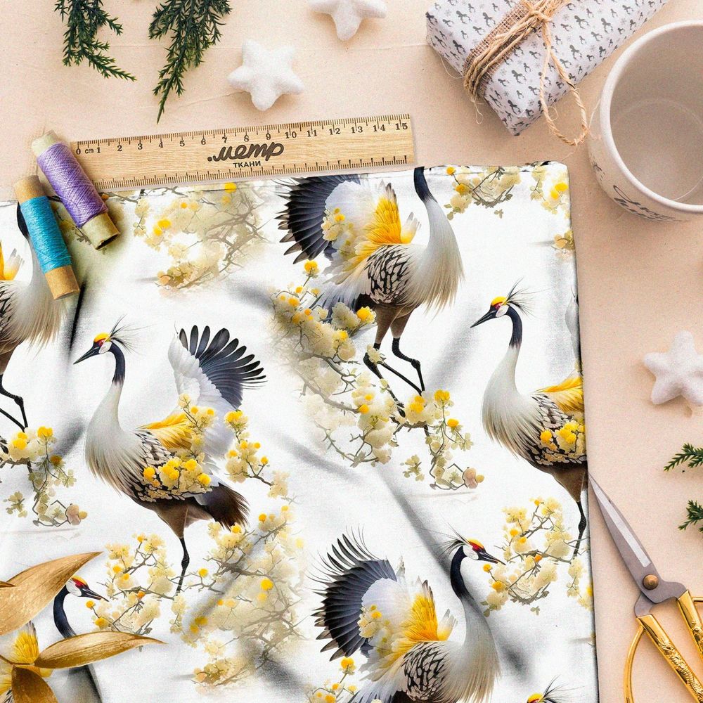 Ткань саржа японские журавли