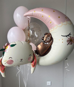 Фольгированный шар-фигура «Мишка на луне» в розовом цвете, 76 см