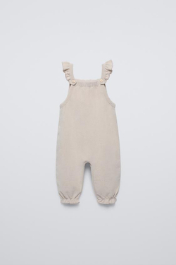 ZARA ВЕЛЬВЕТОВЫЙ КОМБИНЕЗОН С ВОЛАНАМИ, СВЕТЛО-БЕЖЕВЫЙ