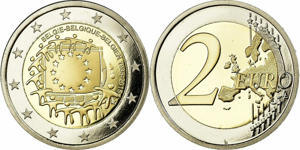 Бельгия 2 евро, 2015 30 лет флагу Европейского союза UNC