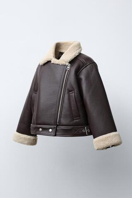 ZARA КУРТКА-ДУБЛЕНКА В БАЙКЕРСКОМ СТИЛЕ, КОРИЧНЕВЫЙ