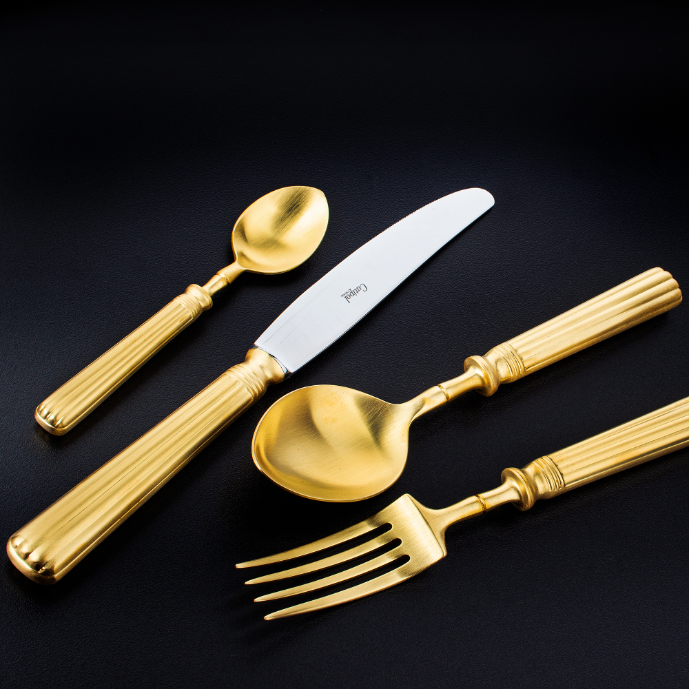 Набор столовых приборов на 6 персон 24 предмета Cutipol Line Matte Gold Brushed в подарочной упаковке