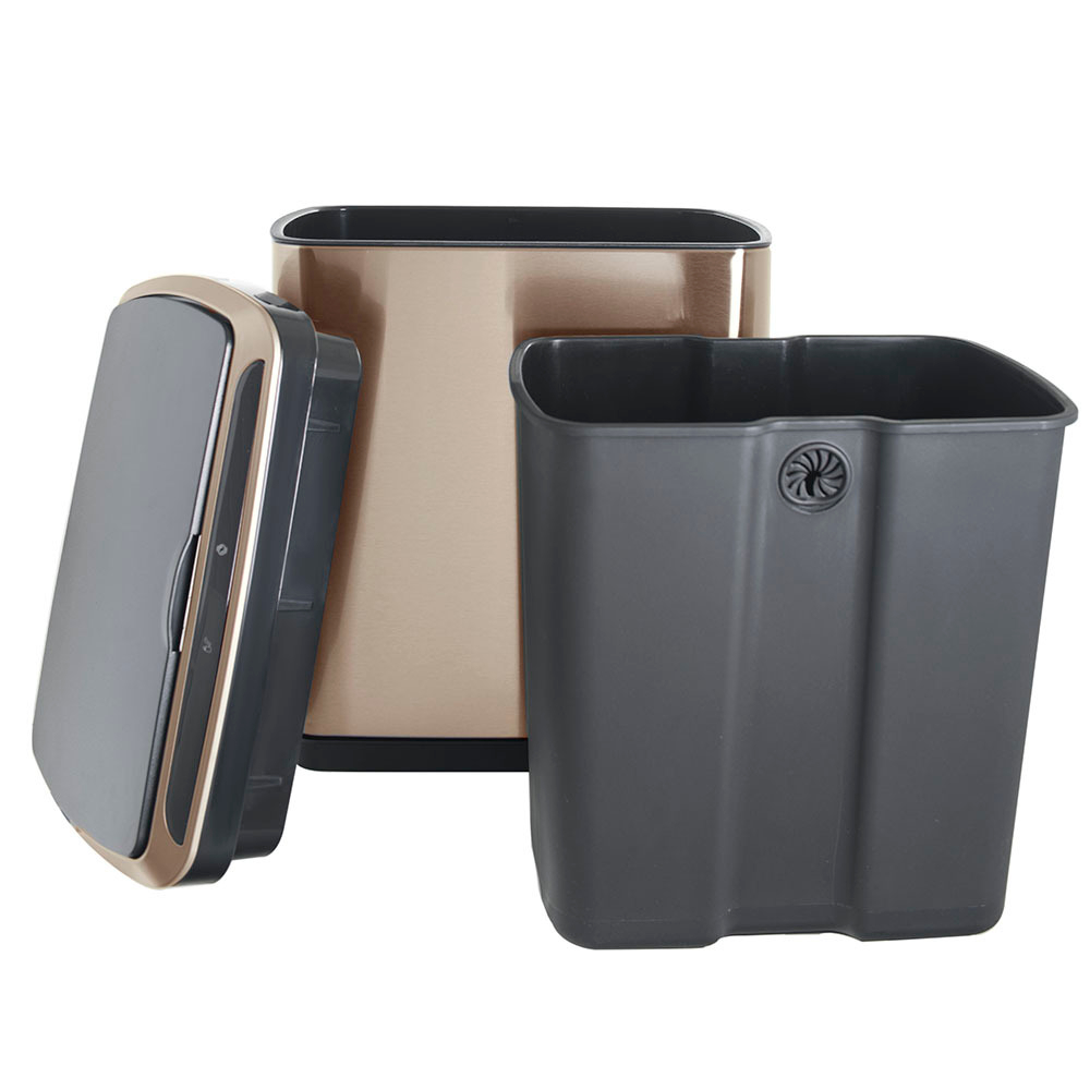 Ведро для мусора сенсорное, прямоугольное, широкое, внутр ведро, Foodatlas JAH-5111, 20 л (золотой)