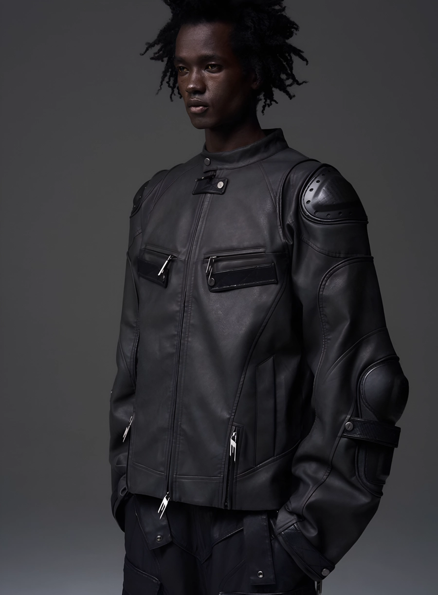 FROM MOSCOW BLIND x BLACK8 Armored Motorcycle Leather Jacket 29 990 FAMEUX