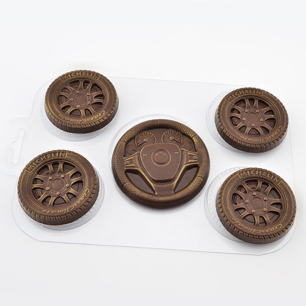 Пластиковая форма для шоколада "Колёса и руль"