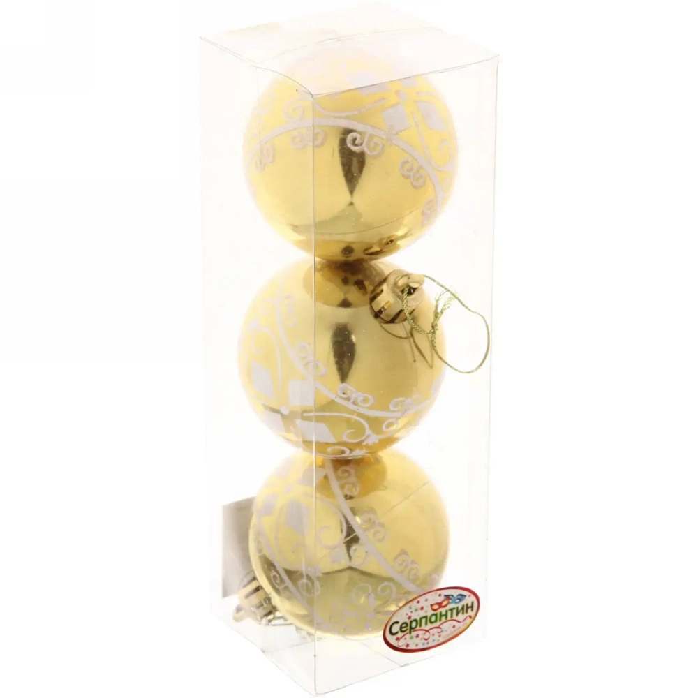 Новогодние шары 6 см (набор 3 шт) «Ажур», золото