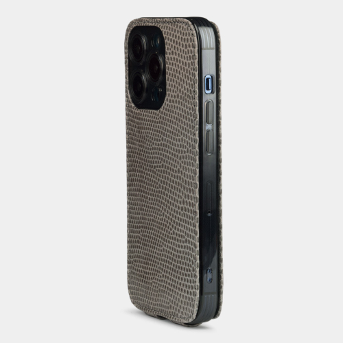 Чехол для iPhone 15 Pro из кожи ящерицы, серого цвета
