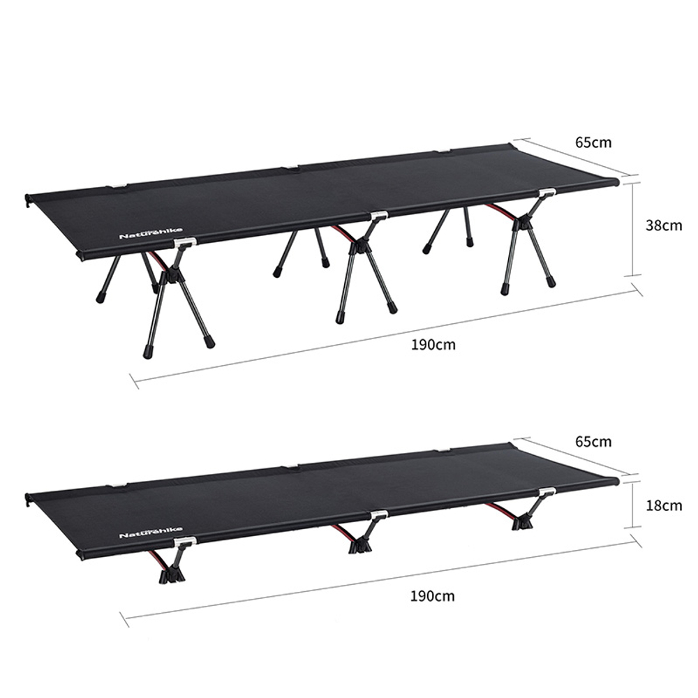 Раскладушка Naturehike XJC06 190х65х38 см, до 150 кг, черный, артикул NH20JJ009-BL