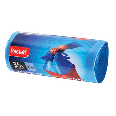 Мешки для мусора, 35 л, с ушками, синие, рулон 30 шт., ПНД, 10,5 мкм, 50×64 см, 3 упаковки.