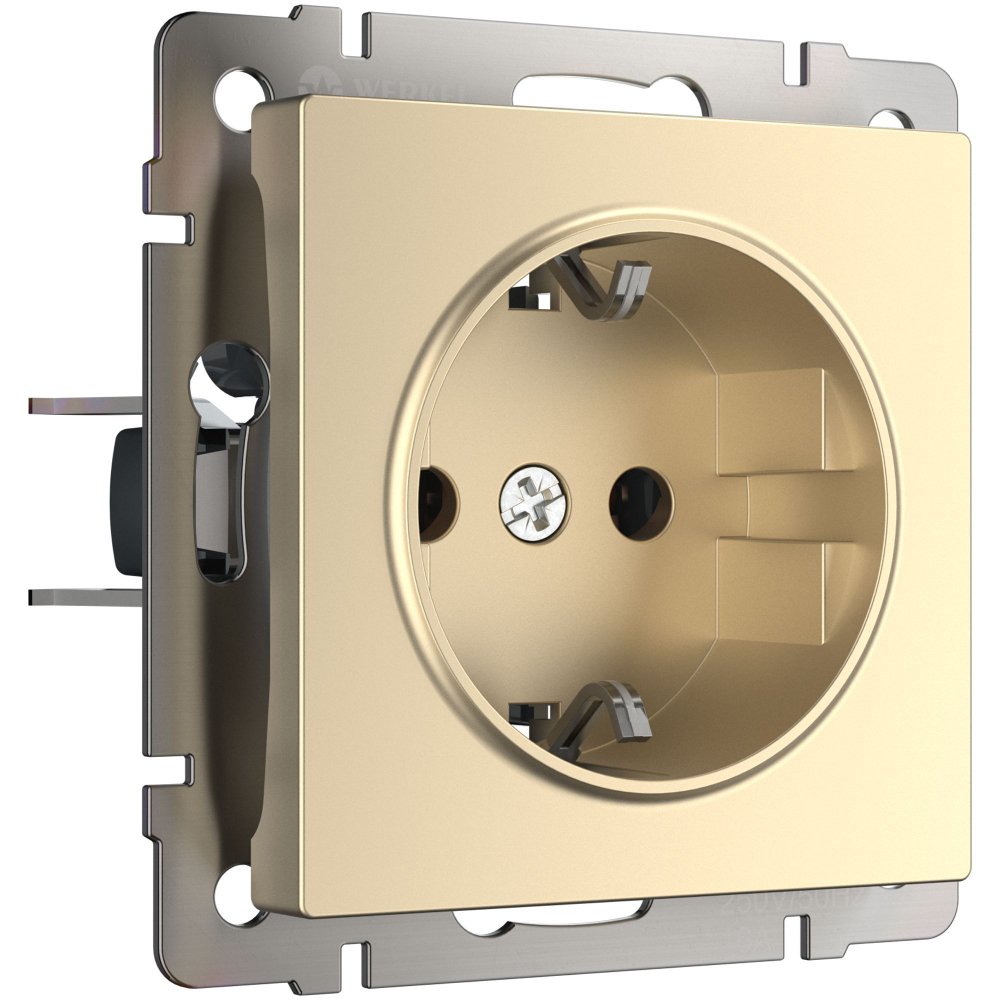 Розетка с заземлением и шторками (шампань)