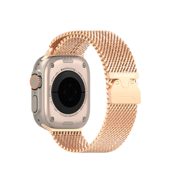 Ремешок из нержавеющей стали розового цвета (Rose Gold) от Dux Ducis для смарт часов Apple Watch 42, 44, 45, 46, 49мм, серия Milanese Air Series (миланская петля)