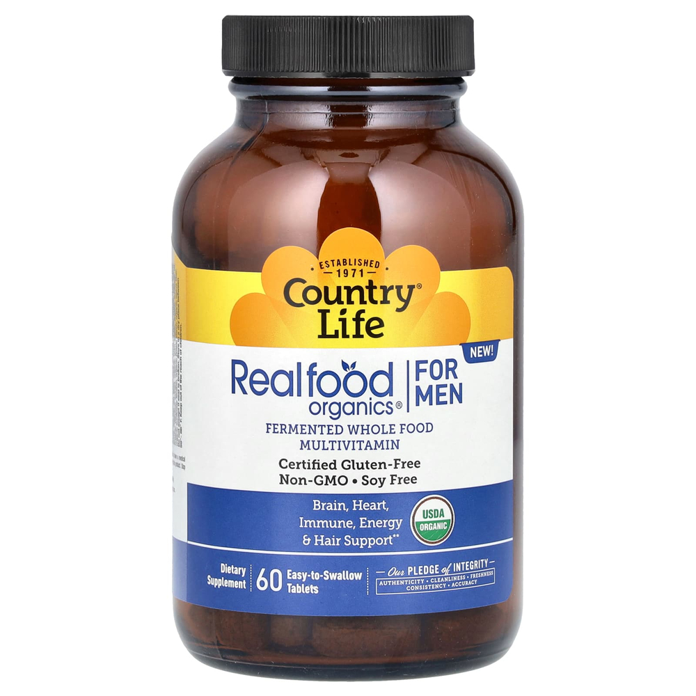 Country Life, Realfood Organics, мультивитамины для мужчин, 60 таблеток, которые легко глотать