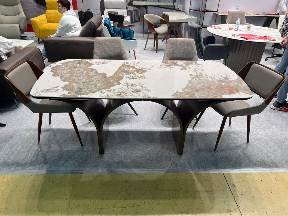 Стол DT2341 (180-260) белая глянцевая керамика/орех