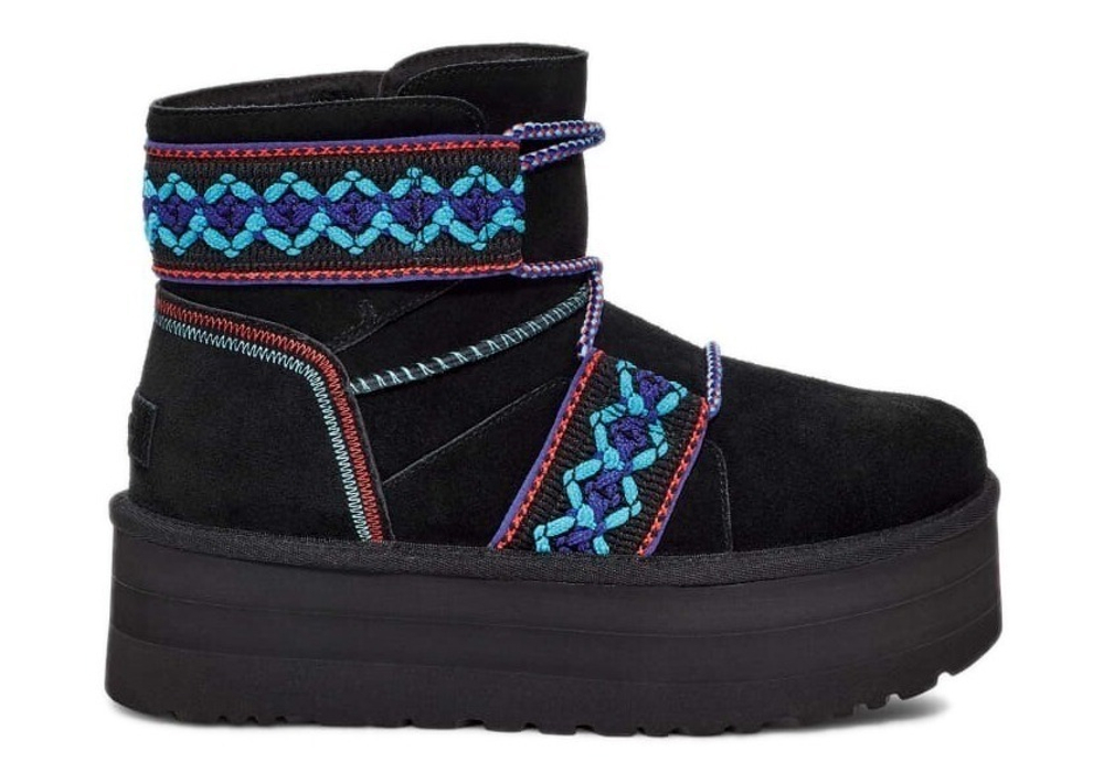 UGG WOMEN MINI BRAID PLATFORM BLACK