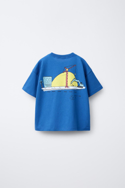 ZARA ФУТБОЛКА С ПРИНТОМ, ЯРКО-СИНИЙ