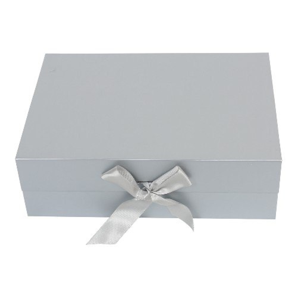 Подарочная коробка серая с бантиком