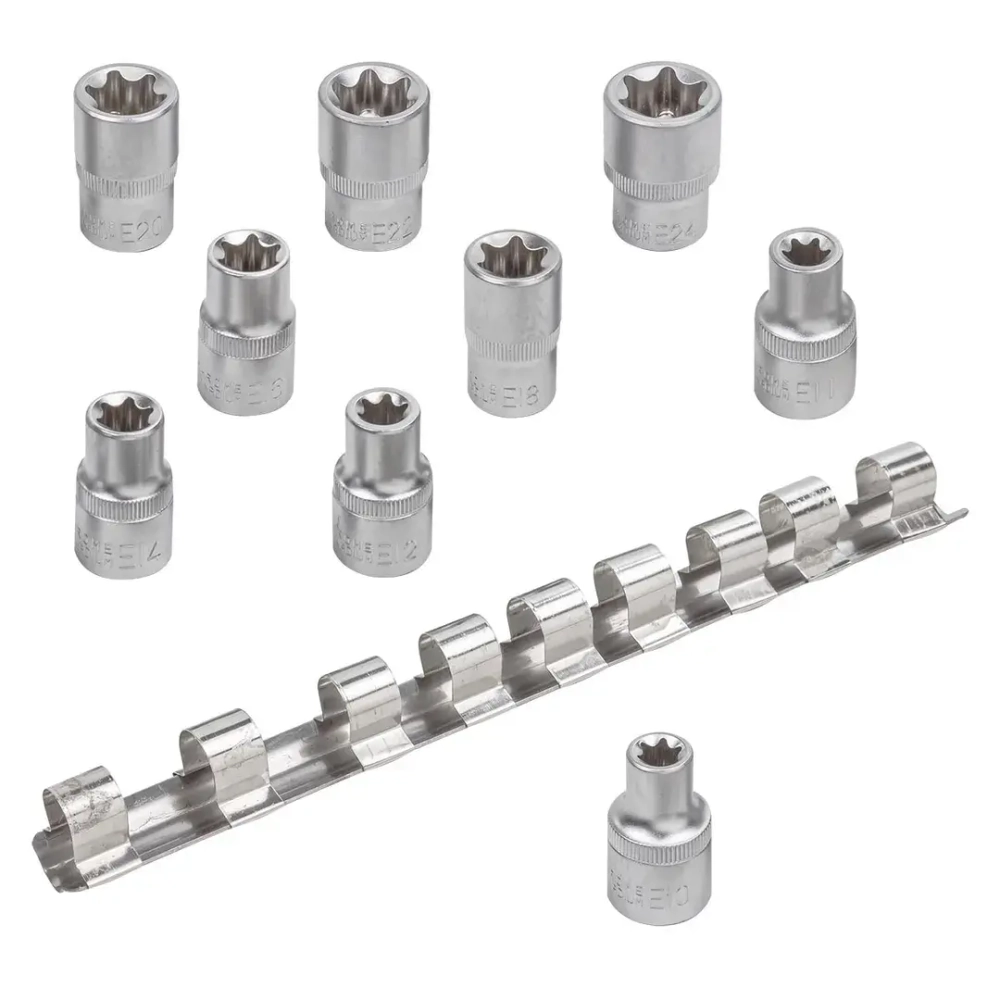 Набор головок Е-профиль 9пр.,1/2''(Е10,11,12,14,16,18,20,22,24), на металлической планке Baum Auto##BaumAuto BM-4098(1/2")