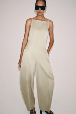 ZARA КОМБИНЕЗОН С ОТКРЫТОЙ СПИНОЙ — ZW COLLECTION, БЕЖЕВЫЙ