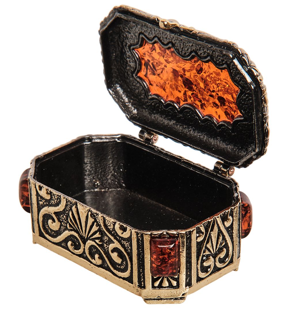 Народные промыслы AM-3268 Шкатулка «Ларец» (латунь, янтарь)