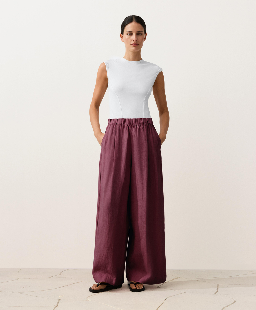 OYSHO Брюки с широкими штанинами из 100% льна, бордо
