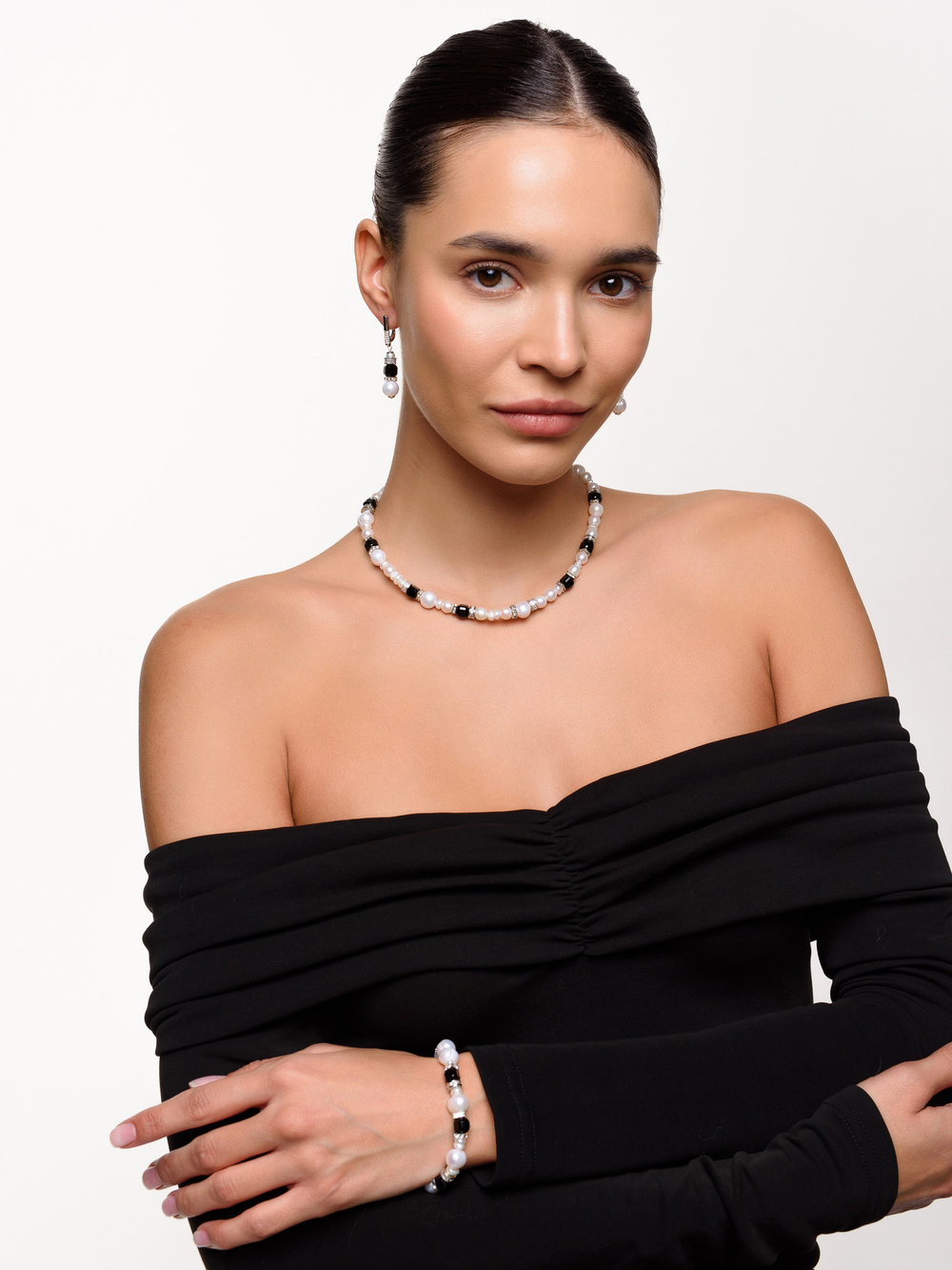 Чокер "Pearl charm" с черным агатом Silver