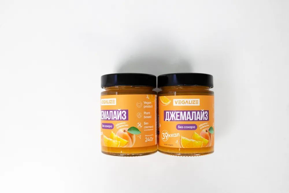 Джем 3 шт, Джемалайз VEGALIZE 3 шт, Абрикос-апельсин, без сахара, низкокалорийный, постный, фитнес-продукт, для похудения и здорового питания